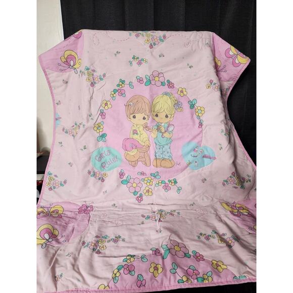 Precious Moments Vintage 2005 Pink Baby Blanket 39” x 56" Polyester Cotton Girls